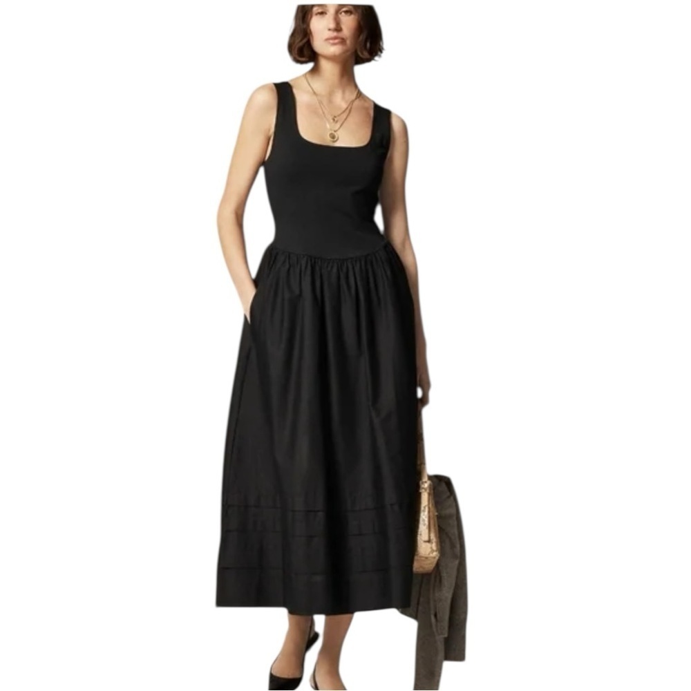 J Crew Black Sleeveless Scoop Neck Drop Waist Mixy Dress Womens Size S Tall